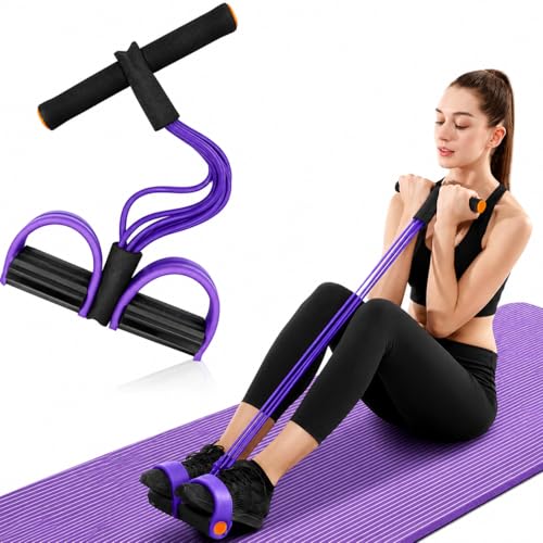Image of Yoga Pedal Puller Resistance Band, 4 Tube Natural Rubber Pedal Exerciser for Home Workout, Full Body Exercise Equipment for Abs Arms Legs Stretching and Strength Training for Men & Women (Multicolor)