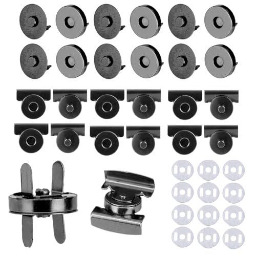 24 Pairs Magnetic Snaps for Purses Totes, 2 Styles Seamless Magnetic Clasps Buttons No-Sew Metal Purse Closure for Leather Cloth Sewing Crafts (Dark Gray)