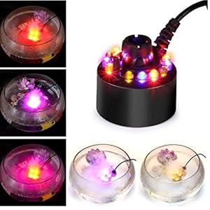 DierCosy Mistfabrikant Pond Atomizer Aquarium Fogger Luchtbevochtiger met 12 leds voor binnen en buiten, 20 mm, zwart