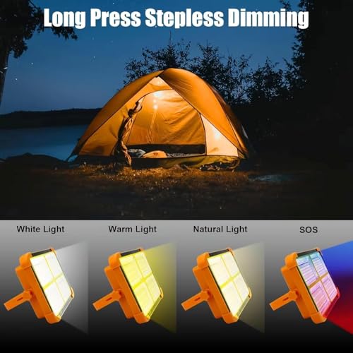 Image of 100W Solar LED Work Light, 10000LM Super Bright Portable Flood Light, 16500mAh Battery, 4 Modes Stepless Dimming, USB Rechargeable Spotlight for Construction, Camping & Emergency