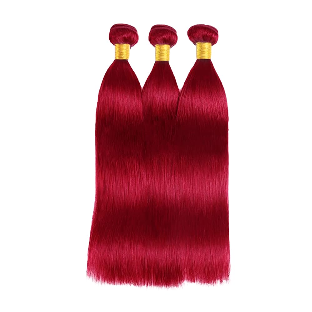 30 32 34 Inch Red Bundles Red Straight Human Hair Bundles Burgundy Bundles Human Hair Burgundy Straight Bundles Grade 8A Brazilian Virgin Human Hair Extensions 100g/Pc