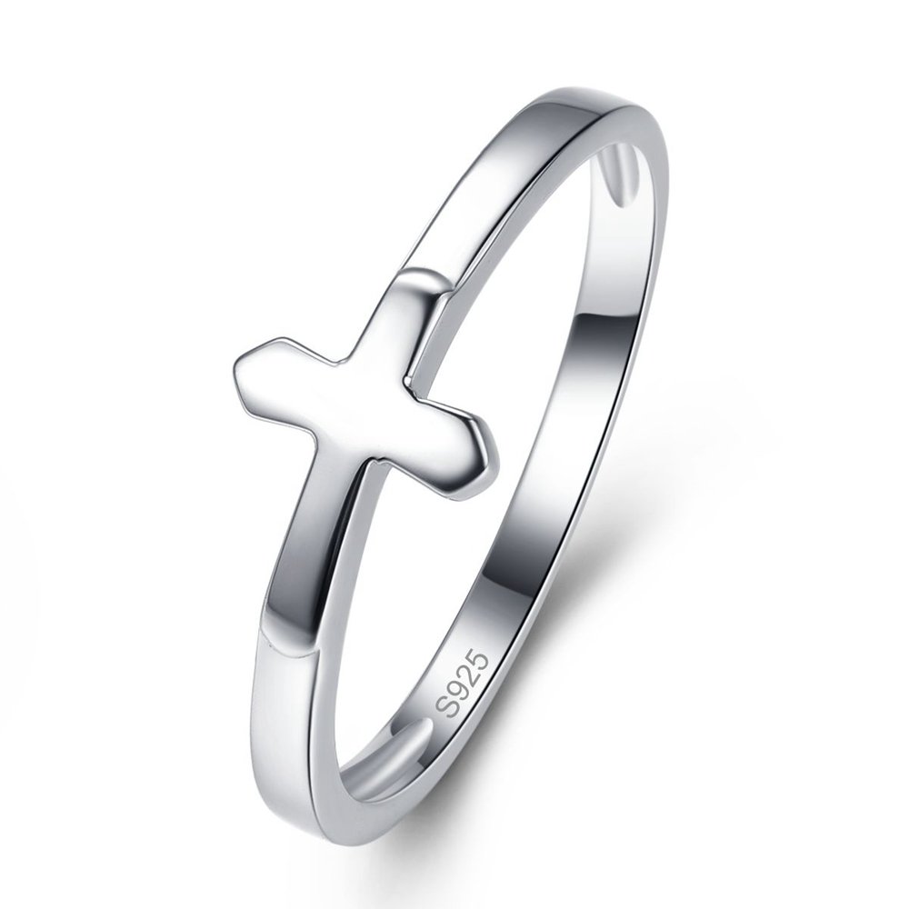 AVECON925 Sterling Silver Rings Simple Cross Rings Design High Polish Eternity Wedding Band Size 6-9