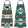 2 Pack Western Apron with Pockets,Native American Southwestern Aztec Farmhouse Boho Turquoise Print, Adjustable Chef Aprons for Kitchen Cooking BBQ Painting Crafting Women Men Couple