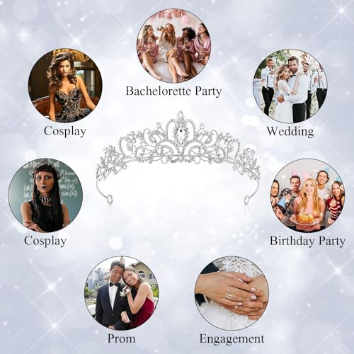 Tiara Kristallkrone mit Strasskamm Silber Strass Tiara Hochzeit Tiara Hochzeit Braut Strass Krone für Geburtstags Hochzeit Abschlussball Prinzessinnenpartys (Silver A)