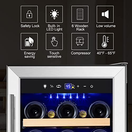 Image of Tylza Wine Fridge 15'', 30 Bottles Wine Cooler Refrigerator, Undercounter or Freestanding, Removable Shelves, 40-65F, Wine Cabinet with Double Glass Door, Wine Cooler for Home, Kitchen, Bar