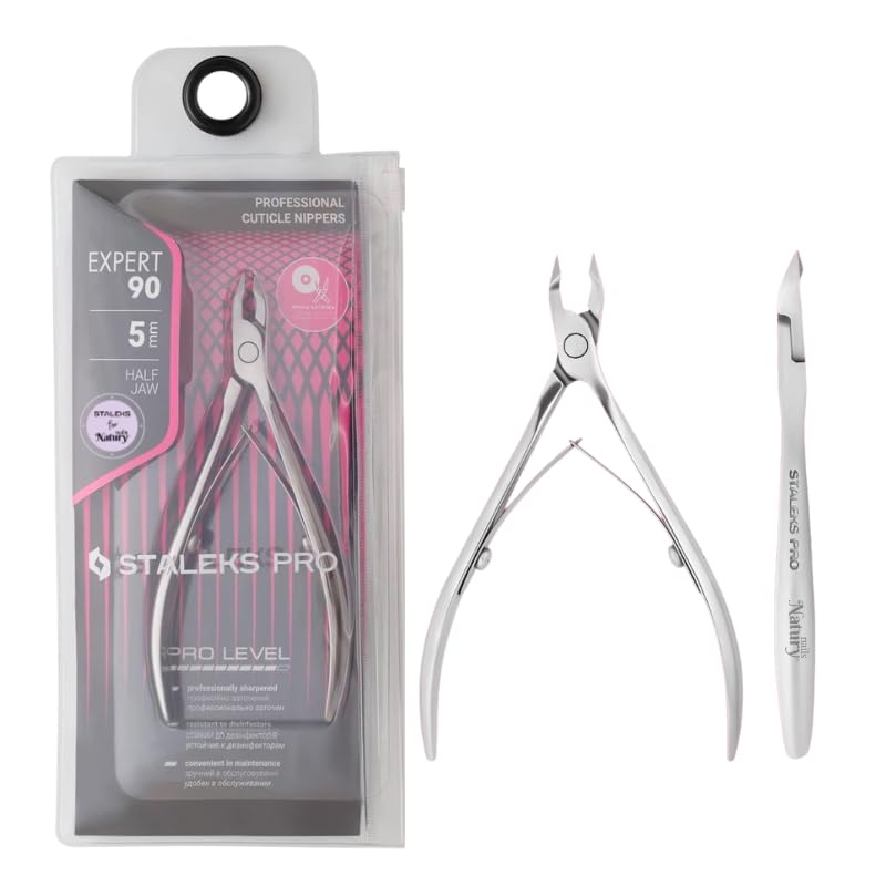 STALEKS PRO by Natury Nails Professional Cuticle Pliers 5 mm Stainless Steel Expert 90-5, Metallic Silver, NE-90-5