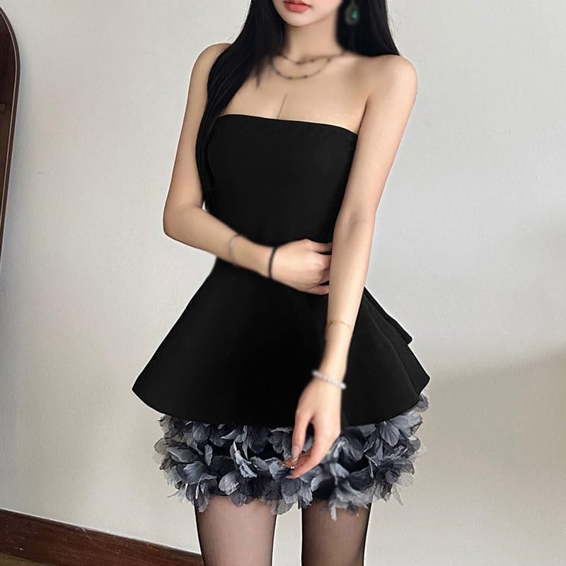 JSEIAJB Polyester Versatile Backless Dress Black Elegant Tubetop Dress for Party Wedding
