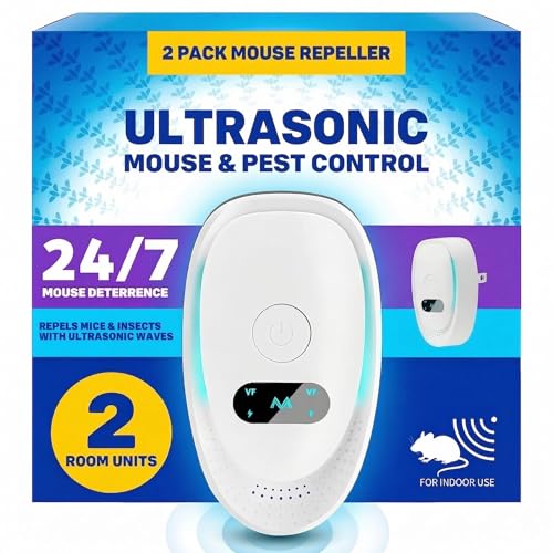 Padonco Repelente de plagas ultrasónico enchufable, paquete de 2 repelentes de ratones y roedores para el hogar, garaje y ático, dispositivo electrónico de control de ratas para ratones, hormigas y
