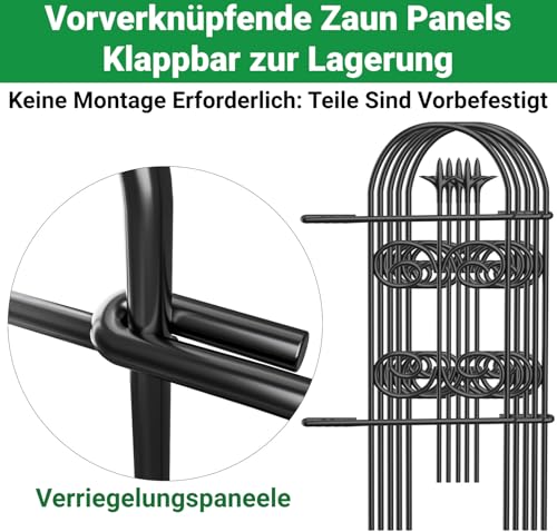 Amagabeli Dekoratives Gartenzaun 81cm(H) x 41cm(L) (8 Panels, Gesamtlänge 3.3m), Rostfrei Metallzaun ohne Graben für Außenbereich, Grenzzaun, Hundezäune für Blumenbeete, Schwarz