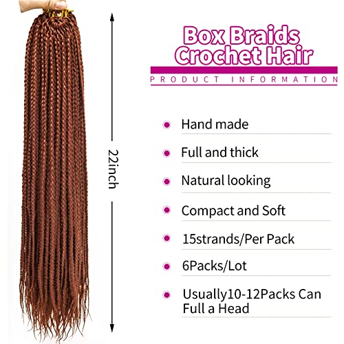 Box Braids Crochet Hair 6Packs Crochet Box Braids 22Inch Pre-Looped Ginger Box Braid Synthetic Crochet Braids For Black Women (350#, 22Inch) #TOP1