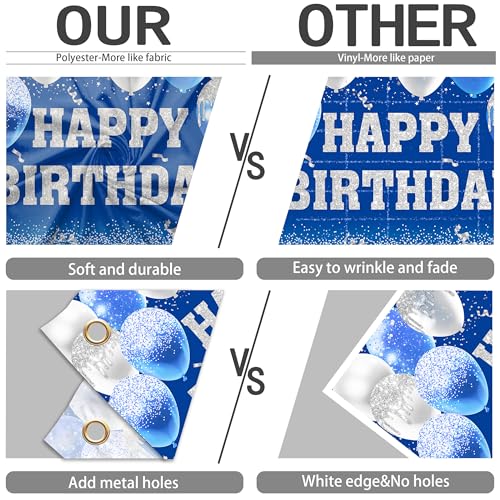 Image of Happy Birthday Decorations Backdrop 8 x 6 ftBlueHappy Birthday Banner Large Birthday Party Background for Men Women Kids Photo Shoot Supplies (Blue, 8 * 6 ft)