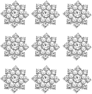 MILISTEN 50pcs Pearl Snowflake Applique Rhinestone Embellishments Crystal Flat Back Rhinestone Beads Gems Charms for DIY Craft Buttons Brooches Phone Hair Accessories Silver
