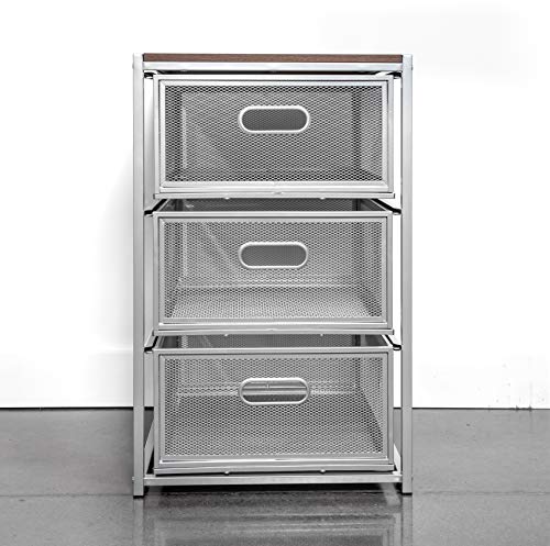 Real Home Innovations, 3-Drawer Stackable Mesh Organizer, Silver & Espresso #TOP1