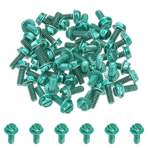 Image of PATIKIL 5 /32 x 3 /8 Inch Thread Ground Screws, 50 Pack Green Electrical Grounding Screw Slotted Hex Head Flanged for Home Electrical Lamp