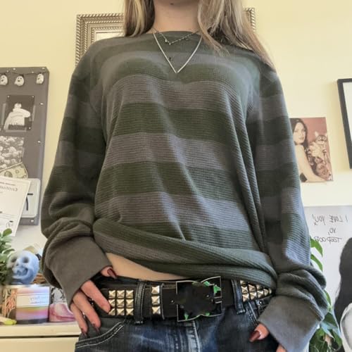Y2K Striped Long Sleeve Top for Teen Girls Vintage Grunge Aesthetic Cute Shirt Downtown Girl Clothes Harajuku Streetwear4