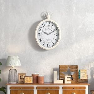 Menterry oval retro wall clock rustic vintage style white antique design battery operated silent decor large wall clocks for kitchenfarmhouseoffice 155 h x 105 w  urban country home decor