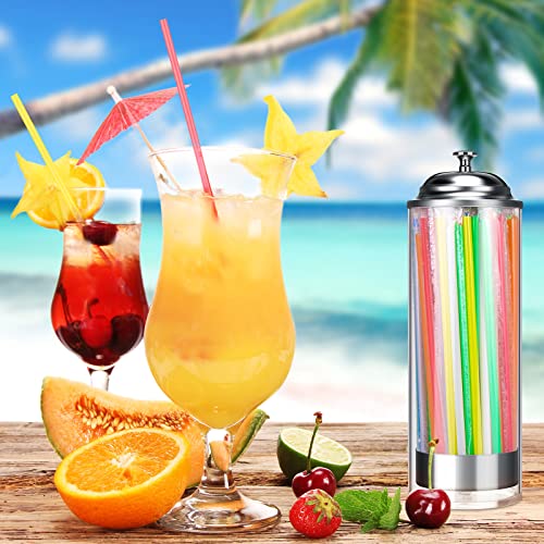 Patelai 10.6 Inch Straw Dispenser and 200 Pcs Drinking Straws Container Holder with Lid,Transparent for Counter Organizer Kitchen Bar Home Supplies(Bright Colors)