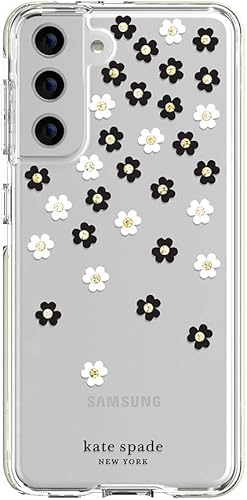 Miniatura 4 de kate spade new york Funda rígida defensiva compatible con Samsung Galaxy S21 5G – Flores dispersas negro/blanco/oro gemas/transparente/blanco