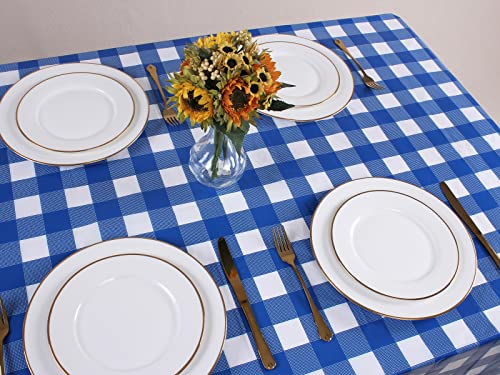 Image of Kesfey 12 Packs Bule and White Checkered Tablecloths Party Picnic Disposable Table Covers 54 x 108 Inches Splashproof Plastic Checkered Gingham Tablecover for Outdoor Dinners Party Retro Celebrations