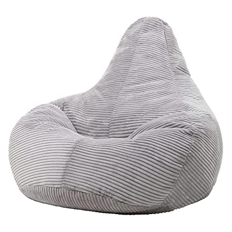 icon Dalton Cord Recliner Bean Bag Chair, Grey, Large Lounge Chair Gaming Bean Bags for Adult with Filling Included, Jumbo Cord Adults Beanbag, Boho Decor Living Room Furniture Cover