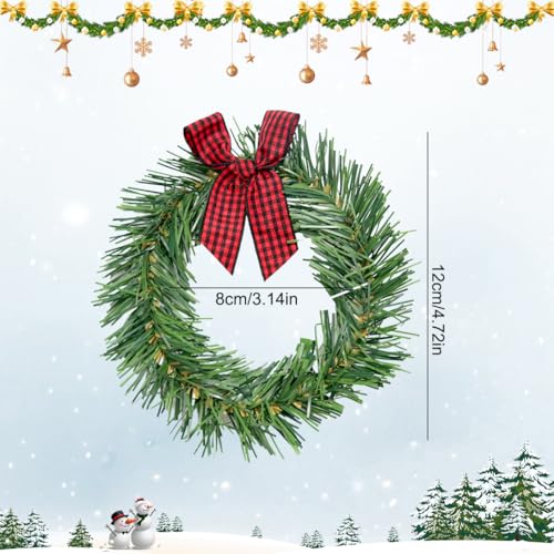 10 Pcs Christmas Candle Rings, Christmas Kitchen Cabinet Wreaths with Ribbon 3.94 Inch Mini Christmas Wreath Red and Black Plaid Bow Farmhouse Wreath for Holiday Christmas Decorations(Bow Tie)