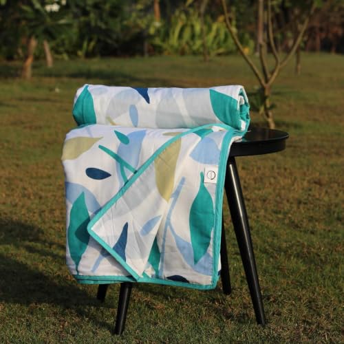 Image of LORETO - A QUALITY LINEN BRAND 100% Cambric Cotton Double Dohar 88 x 90 Inches, 3-Layer Lightweight AC Blanket with Soft Cotton Flannel Filling, Summer Quilt, Reversible, Green Earth Leaf Whisper