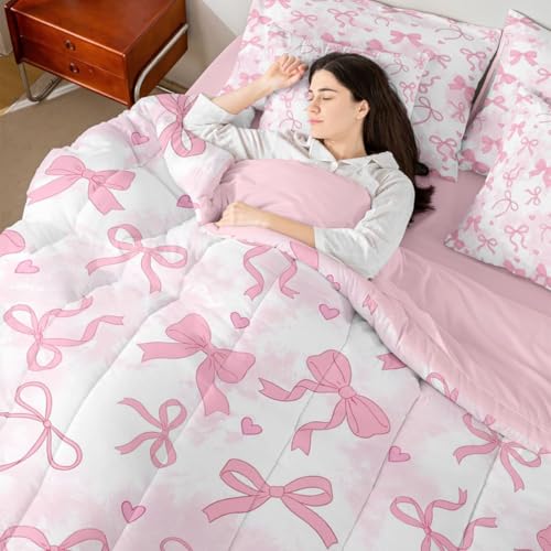 Feelyou Pink Bow Comforter Set Twin Size 7 Pieces for Kids — view 4