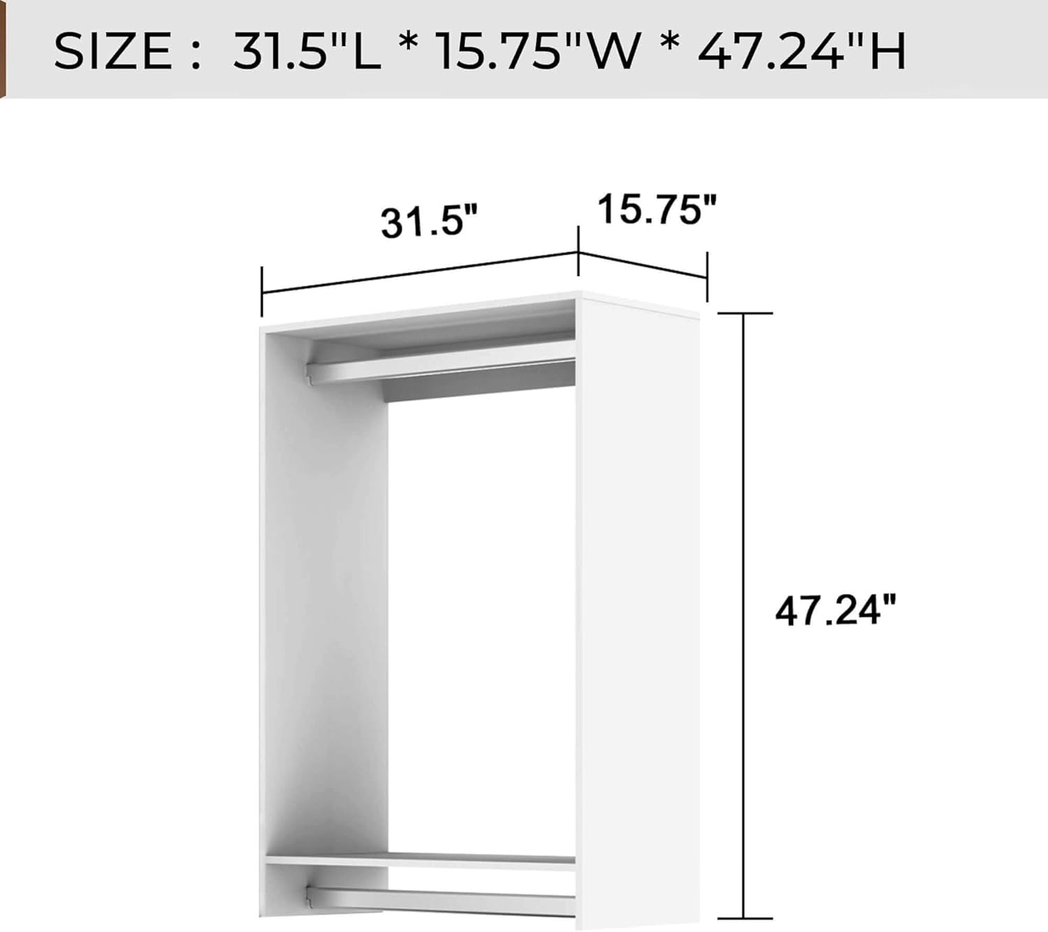 Modular Closet System: Walk-in Closet with 2 Hangingrods for Bedroom Built-in Mounted Storage White 31.5"L x 15.75"W x 47.24"H(B3)