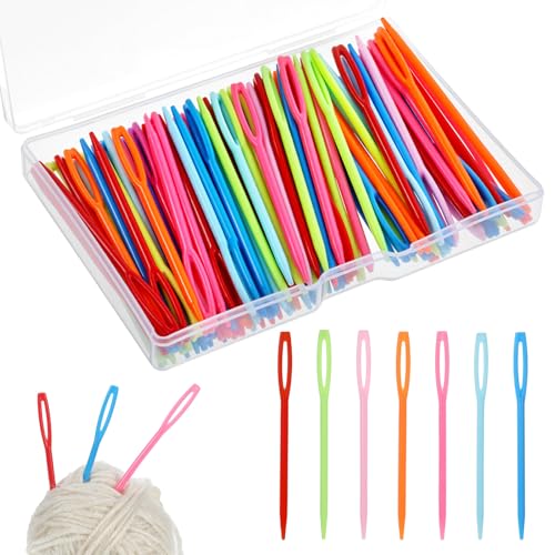AHQiZFX 100 Stück Kunststoff-Nähnadeln 7cm Plastiknadeln Webnadeln Sticknadeln Nähnadeln mit Großem öhr Garnnadeln mit Großer öse Sticknadeln zum Selbermachen Nähen Kunsthandwerk Nadelprojekte