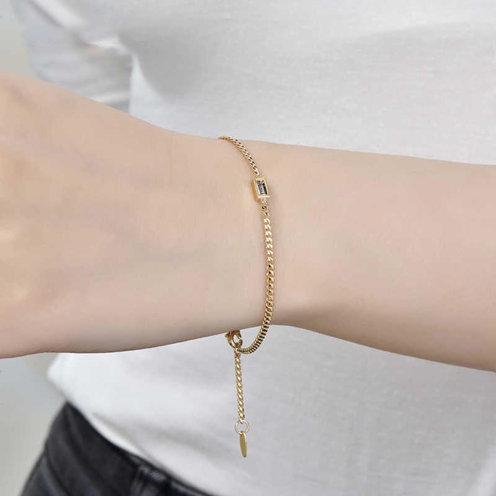 Bracelet breloques en or jaune 9 K/14 K/18 carats, blanc 0,14 carats, créé en laboratoire, diamant classique, taille émeraude, véritable bracelet en or véritable 750/585/375