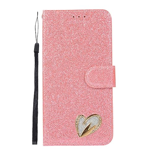 Étui à rabat en cuir pailleté rose pour Samsung S10, S23 et S22 Ultra