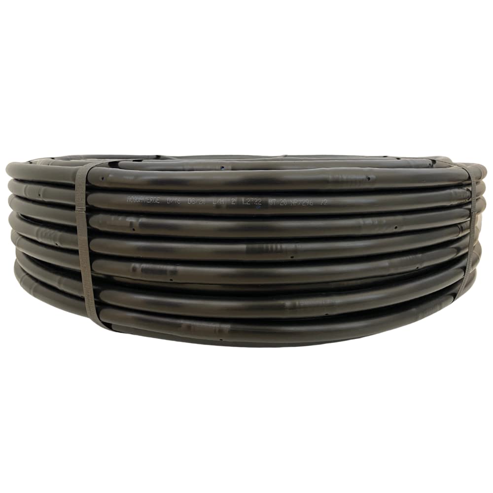 acquaverde | Ala Gocciolante ø 16 mm Passo 20 cm con Gocciolatore Doppio Foro 2 L/H PREMIUM, Rotolo da 100 mt, Tubo In Polietilene per Irrigazione a Goccia Automatica, Nero - Orto Facile