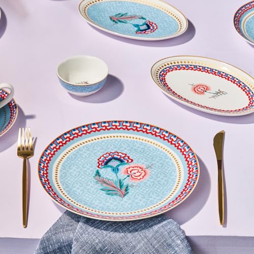 Imagen de KARACA Forever Bone Spello Blue Juego de desayuno de 26 piezas Elegante vajilla de porcelana china para las mañanas diarias