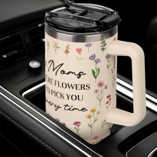 Gifts for Mom 40oz Floral Tumbler with Handle and Straw Lid - Image 4
