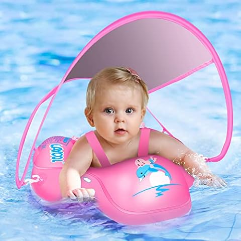 LAYCOL Baby Swimming Float Inflatable Baby Pool Float with Sun Protection Canopy, Baby Swimming Float for Age 3-36 Months (Pink, S) Cover