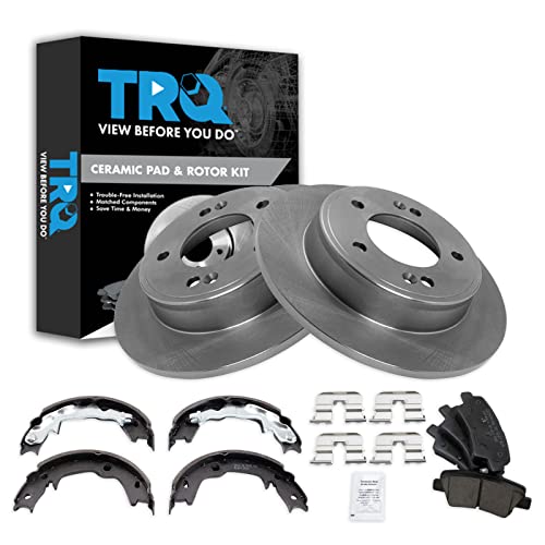 Image of TRQ Rear Brake Pad and Rotor Set Ceramic Parking Brake Shoe Compatible with 2012-2013 Hyundai Veloster