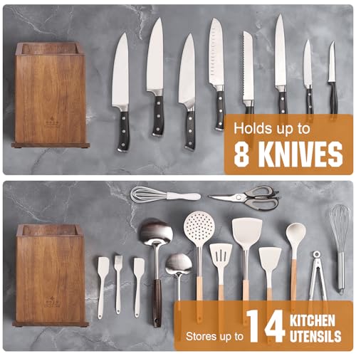 Magnetic Knife Holder without Knives, Acacia Wood Kitchen Utensil Holder with Strong Magnet, Universal Knife Block for Knives, Scissors & Utensils