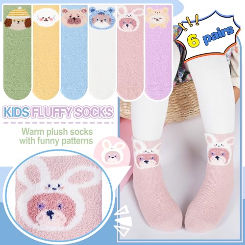 Girls Kids Toddlers Fuzzy Grips Socks Non Slip Cozy Fluffy Warm Winter Crew Cabin Fun Slipper Socks 6 Pairs4