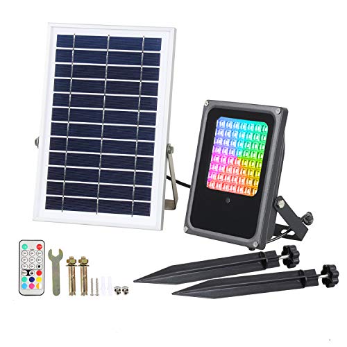 Review Discount Solar RGB Flood Lights, T-SUN 50W 56 LED Color Changing Outdoor Security Floodlight Wall Light Waterproof IP65 Spotlight with Remote Control for Garden, Patio, Yard, Pool, Garage