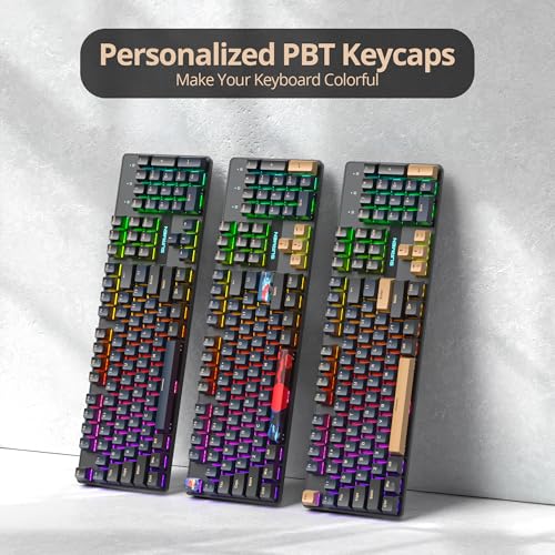 Image of Full Size Mechanical Keyboard, Creamy Keyboard with Number Pad, 104 Keys Wired Gaming Keyboard with Red Switch, RGB Backlit for PC Laptop