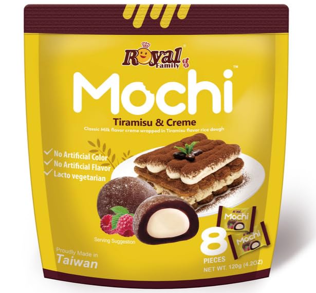Royal Family Mochi Tiramisu & Creme Rice Dough (8 Pieces) 120g By COUGAR – Soft Japanese-Style Rice Cake with Creamy Milk Filling – No Artificial Colors or Flavors – Lacto Vegetarian – Authentic Taiwanese Mochi Dessert – (Imported-Taiwan)-image-13