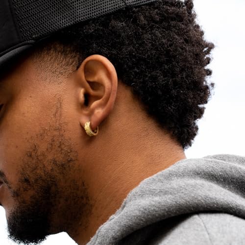 Small Solid 14K Yellow Gold 925 Sterling Silver Men's Women's Trendy Hypoallergenic Unisex Greek Key Pattern Huggie Hoop Earrings Jewelry Gifts for Men Women3