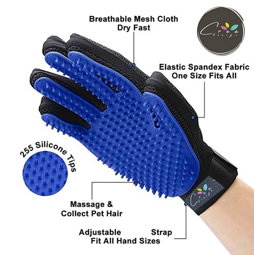 2-in-1 Hunde-Pflegebürste & Fellpflege-Handschuhe – Für Lang- Und Kurzhaarige Hunde & Katzen (groß, Blau)