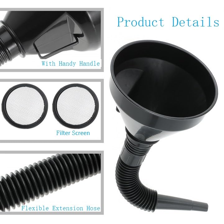 Miniatura 2 de Juego de embudos de plástico de 6 piezas para uso automotriz, embudo de aceite de boca ancha con manguera flexible, embudo de aceite para