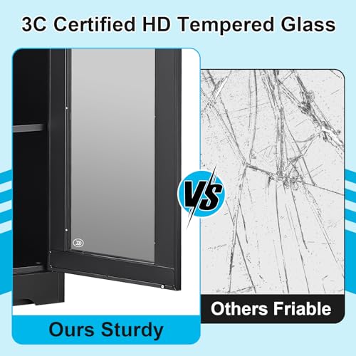 71" Glass Display Cabinet with Lock,Curio Cabinet with Glass Doors, Metal Display Case with 4 Adjustable Shelves, Black Bookcase Locking Storage Cabinets for Living Room, Kitchen，Commercial