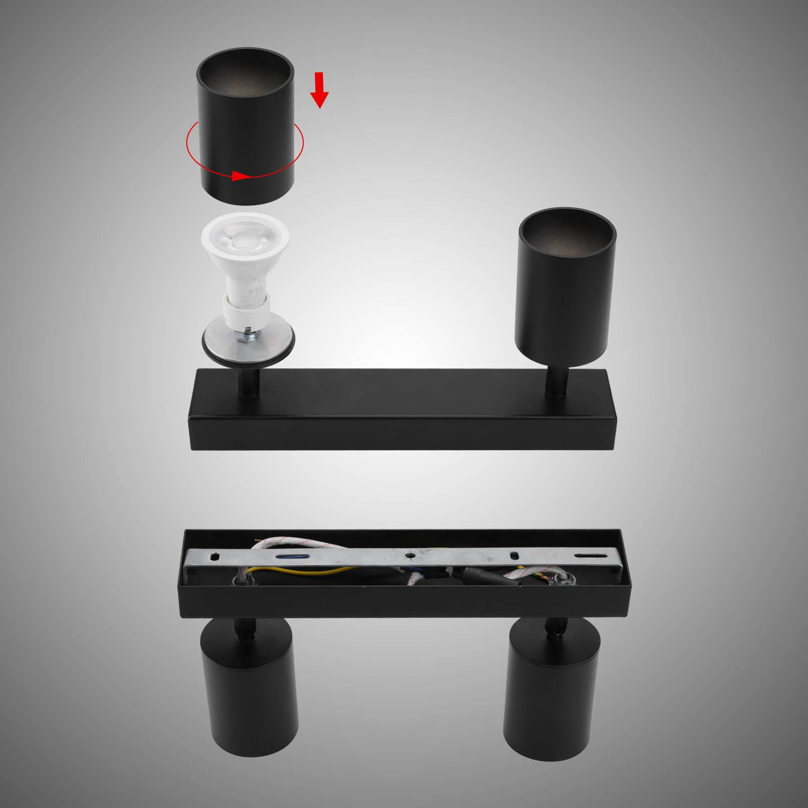 Klighten Deckenstrahler 2 Flammig Schwarz, GU10 Deckenlampe Strahler Schwenkbar, Spotleuchte Drehbar Deckenspots für Küche, Schlafzimmer, Wohnzimmer, Flur, Ohne Leuchtmittel