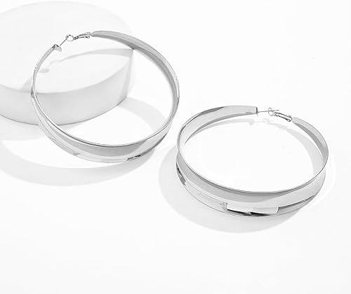 Miniatura 5 de Aretes de Aro Gruesos de Oro para Mujeres Exagerados Grandes Anchos Post Gruesos Aretes de Aro Minimalistas Pulidos 80MM Aretes de Declaración