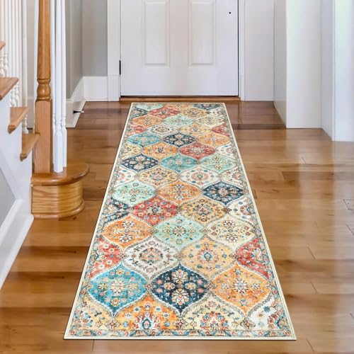 LuxFocus Flurteppich-Läufer 60x230 cm, Waschbarer Vintage Teppich fürs Schlafzimmer, rutschfeste Läufer für die Küche, Niedrigfloriger Faltbarer Weicher Plüschteppich, Orange