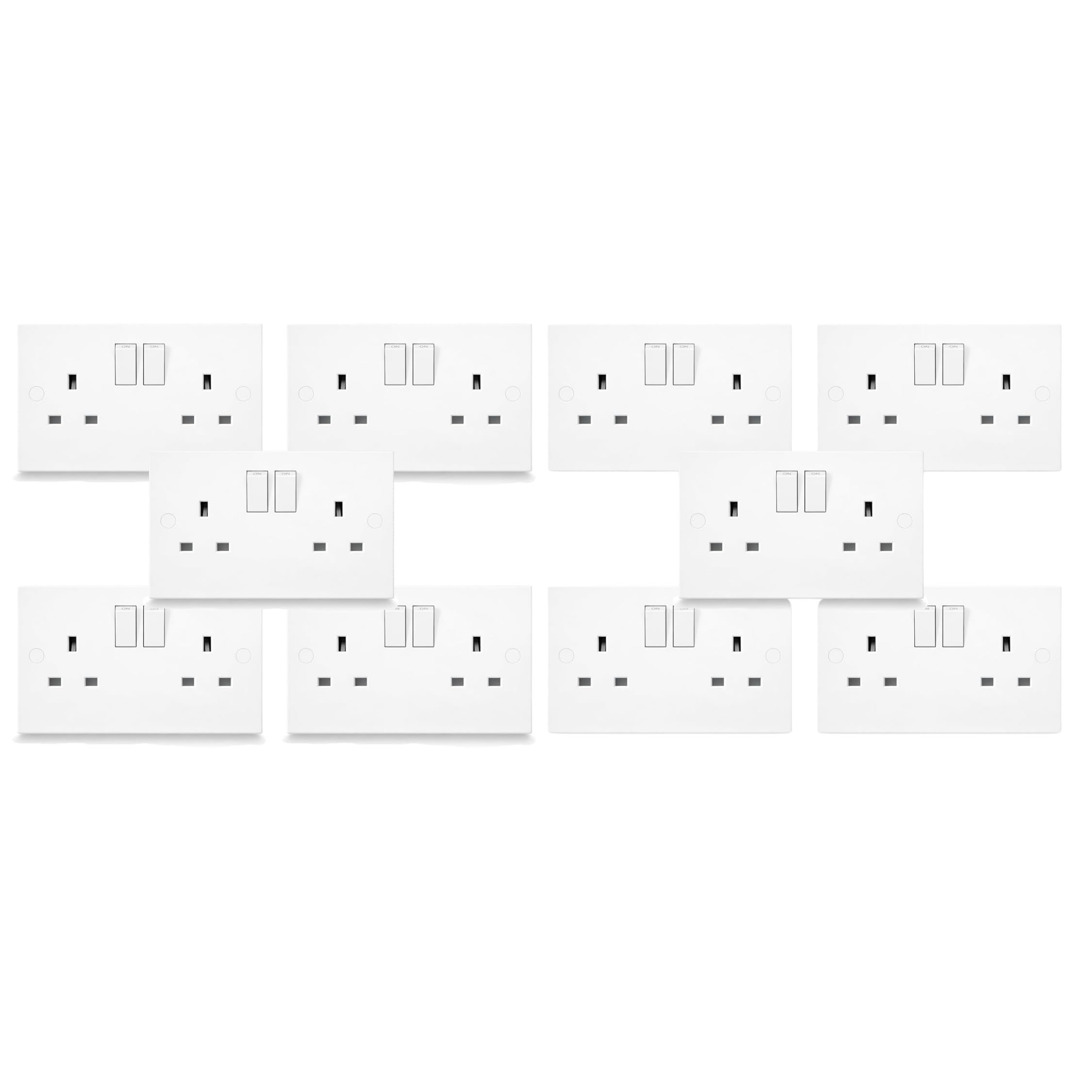 SHPELEC White Square Edge 2 Gang 13A Switched Socket | Double Plug Socket | BS 1363 Approved | Twin Mains Wall Socket for Home & Office