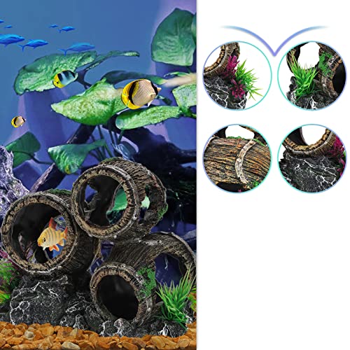UNEAK - Aquarium Decorations Three Stacked Broken Barrels Fish Tank Decoration Ornament Landscaping Over Rocks Cave Saltwater Freshwater Small & Medium Fish Garden Pond Ornaments Resin - Thumbnail 6